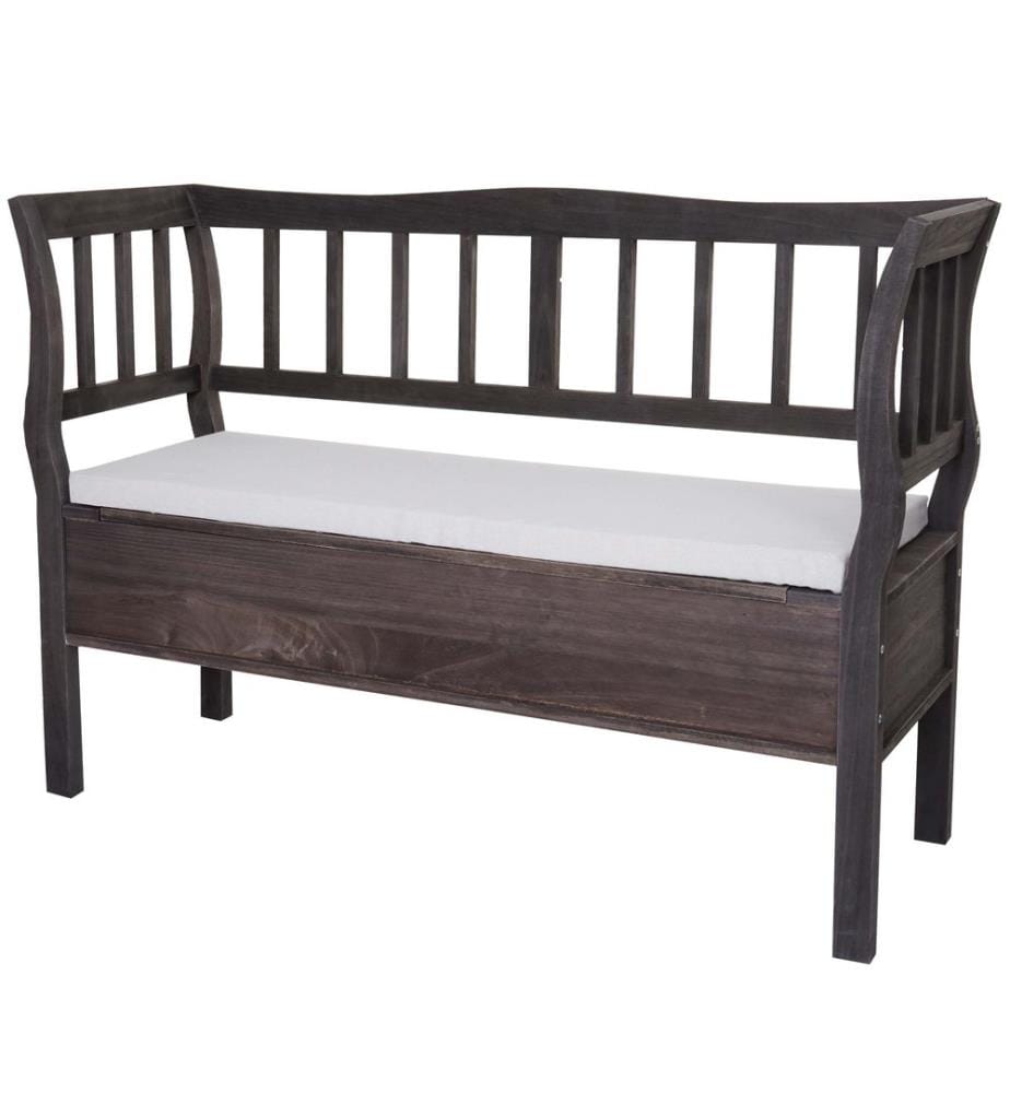 Banc coffre T207 bois 119 cm compartiment de rangement coussin gris-brun