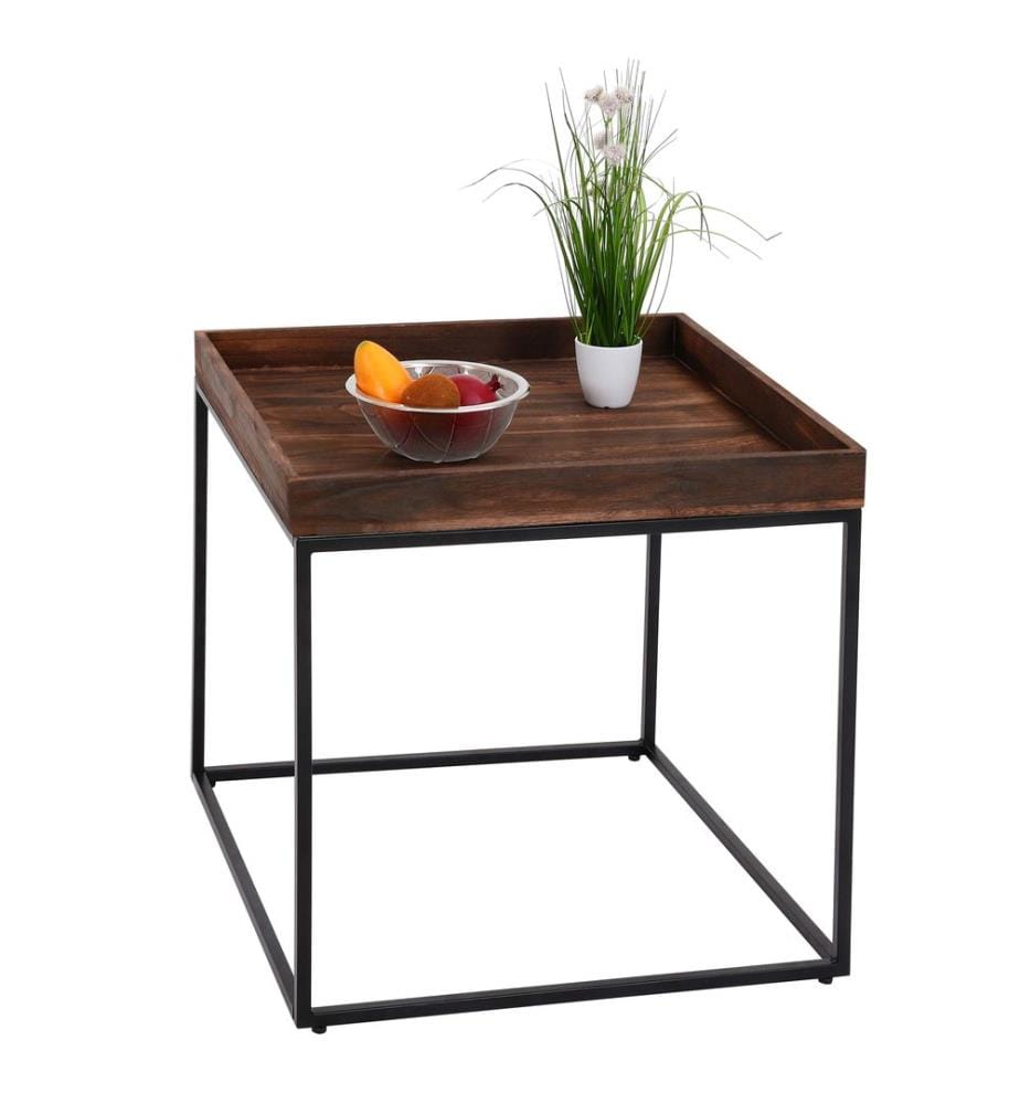 Table d'appoint JAM-K71 Table basse bois FSC métal 60x60x60 cm brun foncé