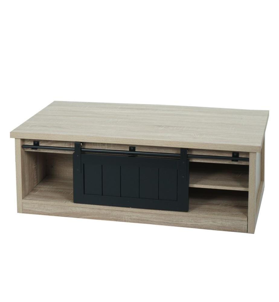 Couchtisch mit Schiebetüre 6 Staufäche Holz-Optik Metall 44x120x60 cm
