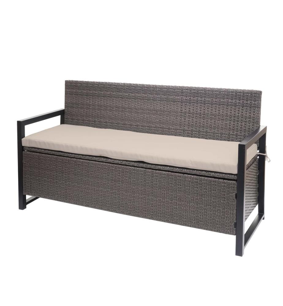 Banc coffre en rotin JAM-F39 3 places gris chiné coussin beige
