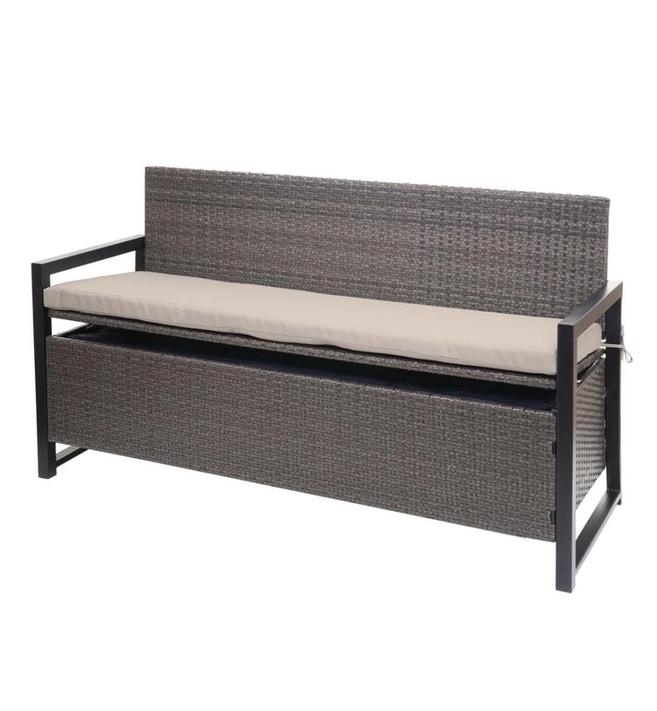 Banc coffre en rotin JAM-F39 3 places gris chiné coussin beige