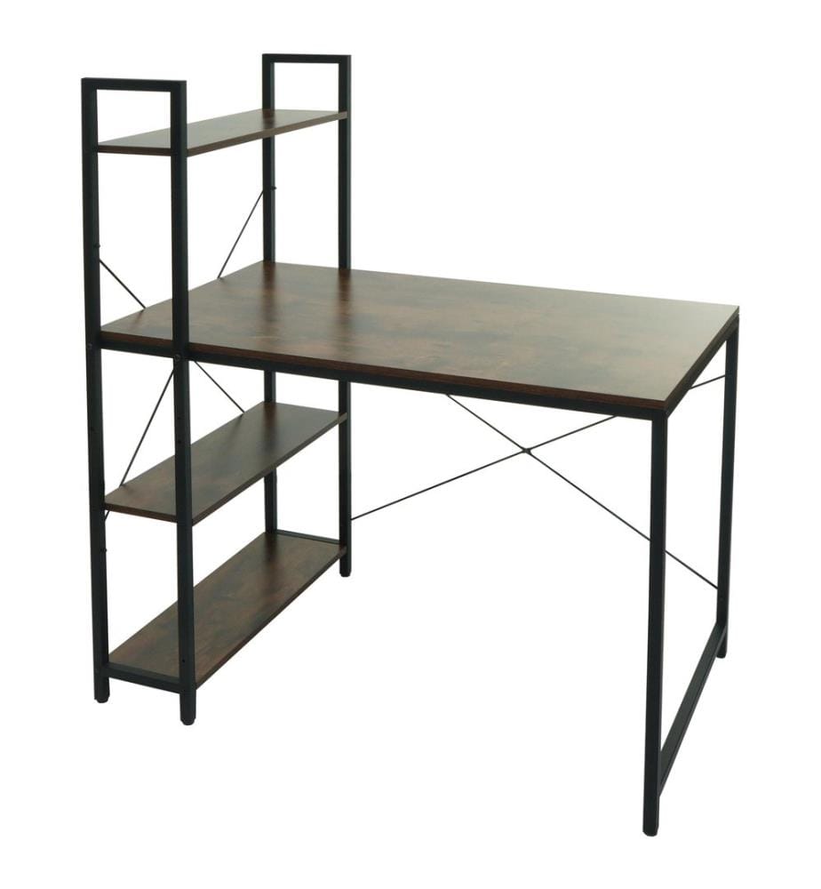 Bureau avec étagère 100x60 cm métal MDF marron