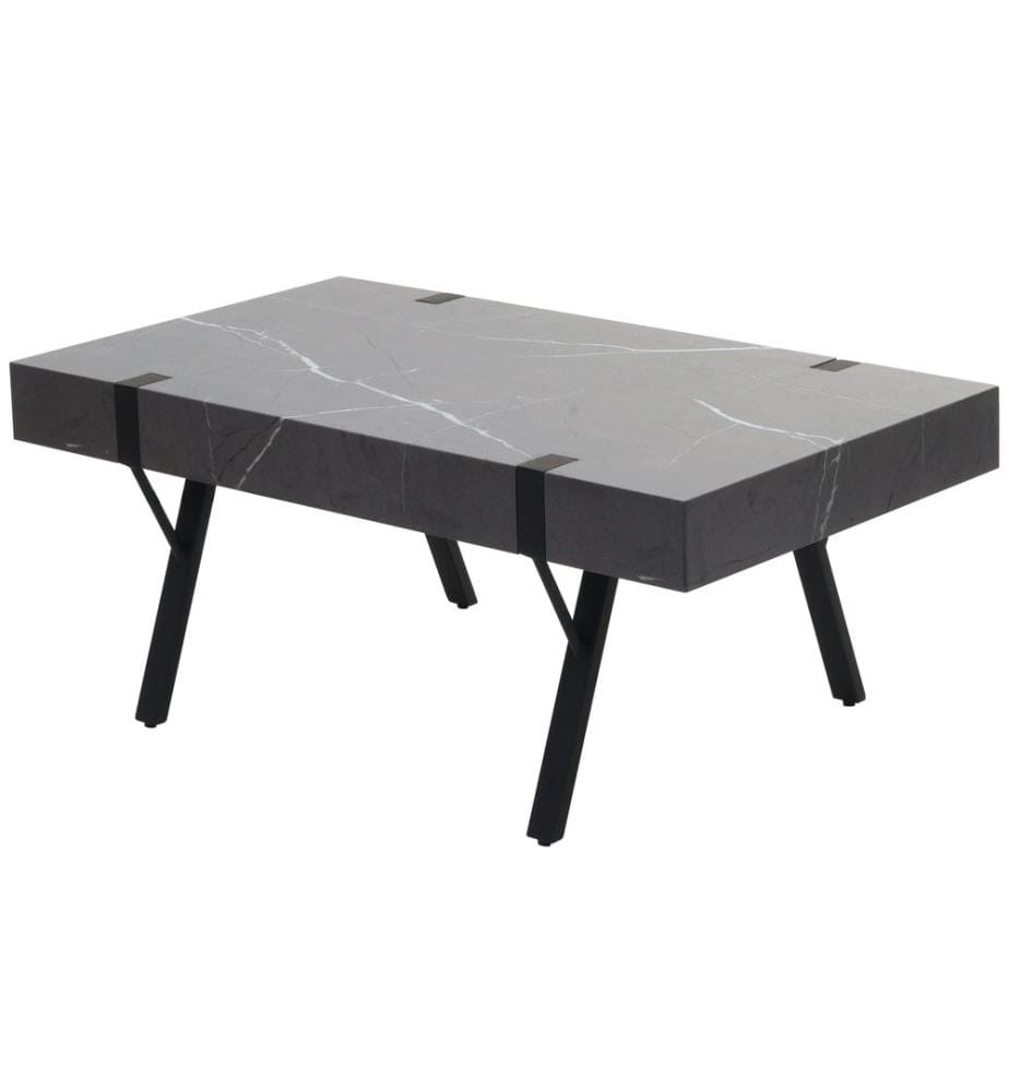 Table basse JAM-L54 métal 43x110x60 cm aspect marbre gris