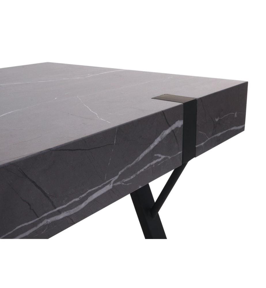 Table basse JAM-L54 métal 43x110x60 cm aspect marbre gris