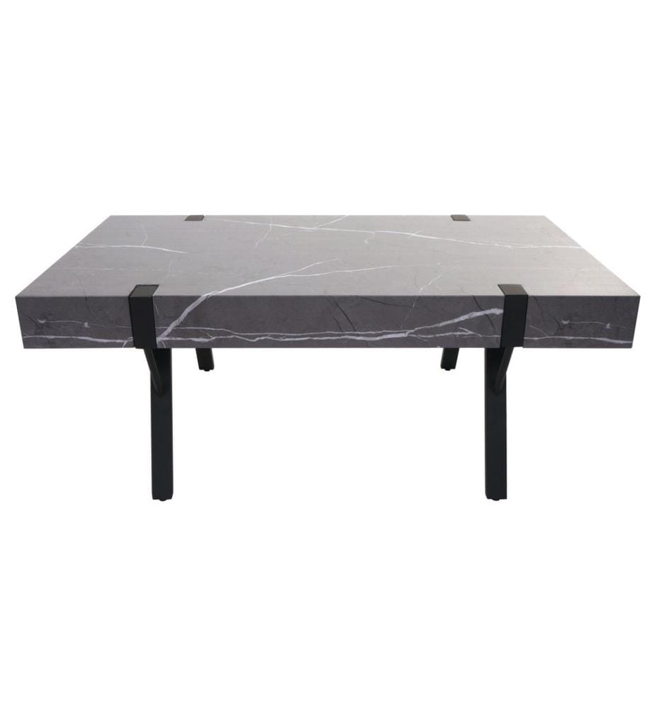 Table basse JAM-L54 métal 43x110x60 cm aspect marbre gris