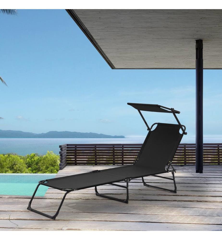 Sonnenliege Lomeda mit Sonnendach 187x53x27 cm Schwarz