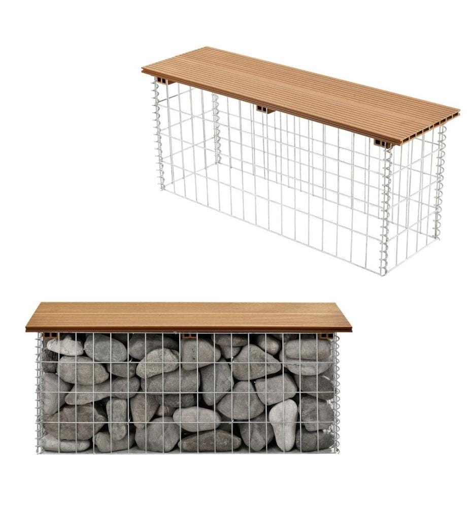 Banc en gabion Friesland WPC 100x45x30 cm couleur teck
