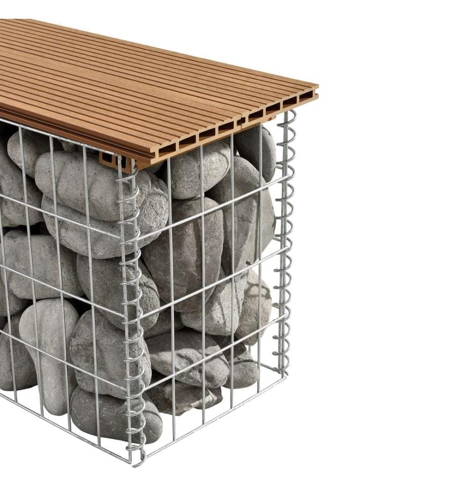 Banc en gabion Friesland WPC 100x45x30 cm couleur teck