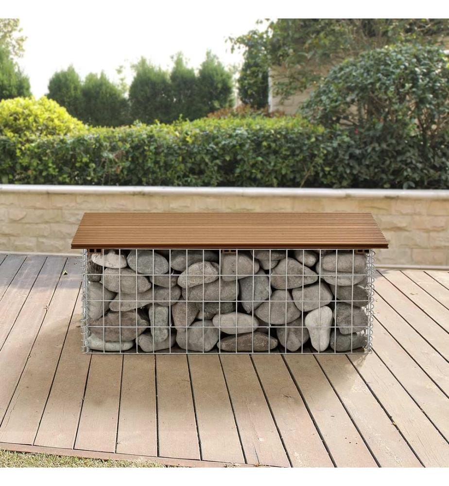 Banc en gabion Friesland WPC 100x45x30 cm couleur teck