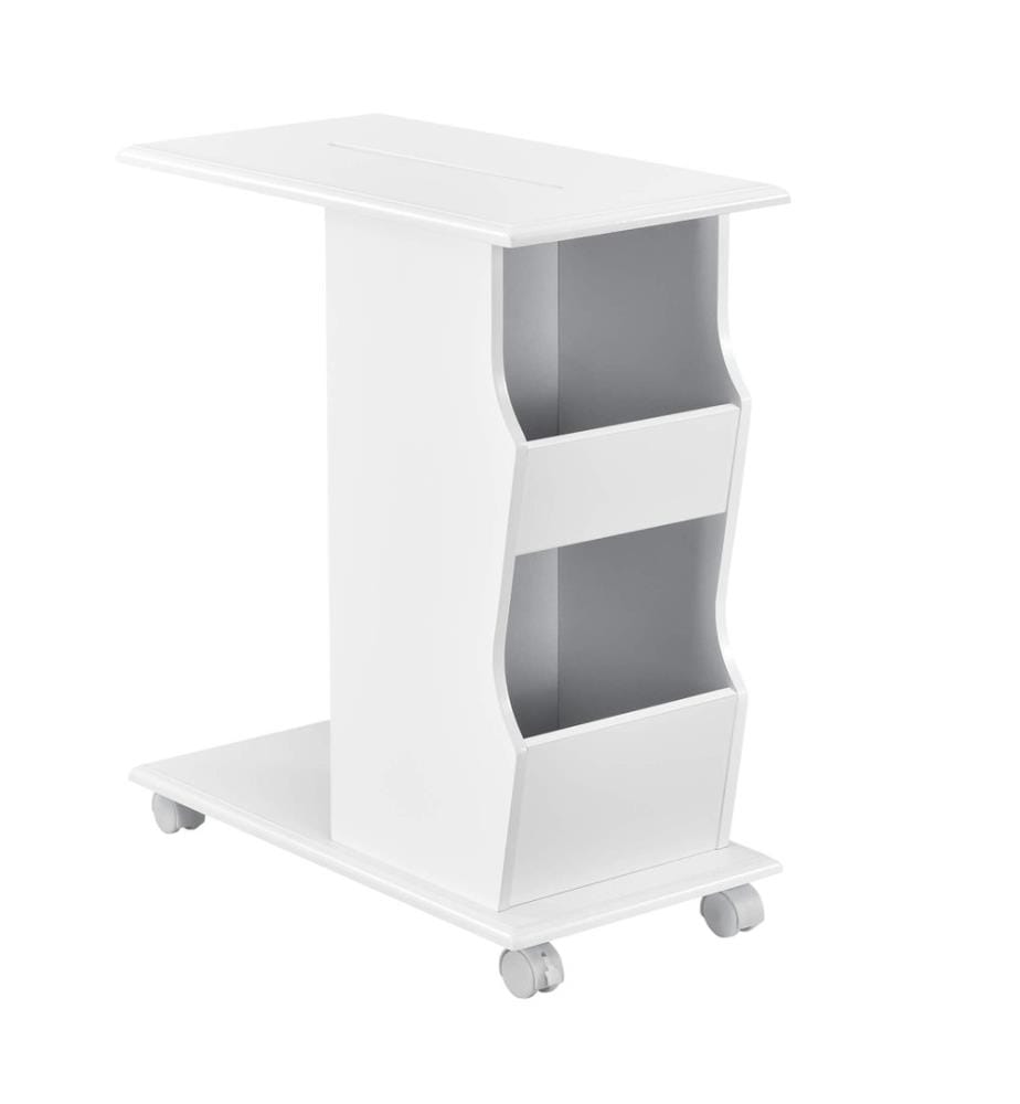 Table d'appoint Kungälv 53x30x63 cm Roulettes et compartiments de rangement Blanc