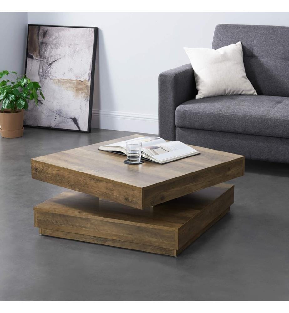 Couchtisch Florenz 76x76x38 cm Drehbar mit Ablage Holzfarben