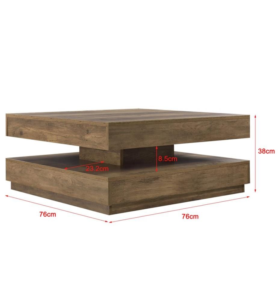 Couchtisch Florenz 76x76x38 cm Drehbar mit Ablage Holzfarben