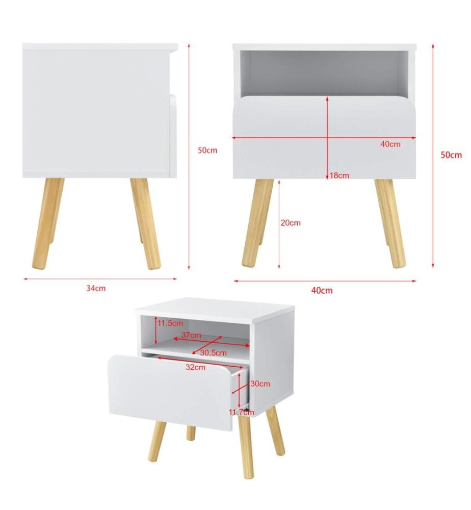 Table de nuit Dargaville 50x40x34 cm Blanc