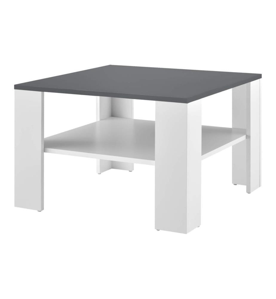 Table basse Aachen 60x60x40 cm avec étagère Blanc Gris