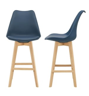 2er-Set Barhocker Barstuhl Lublin mit Rückenlehne Buche-Gestell Blau