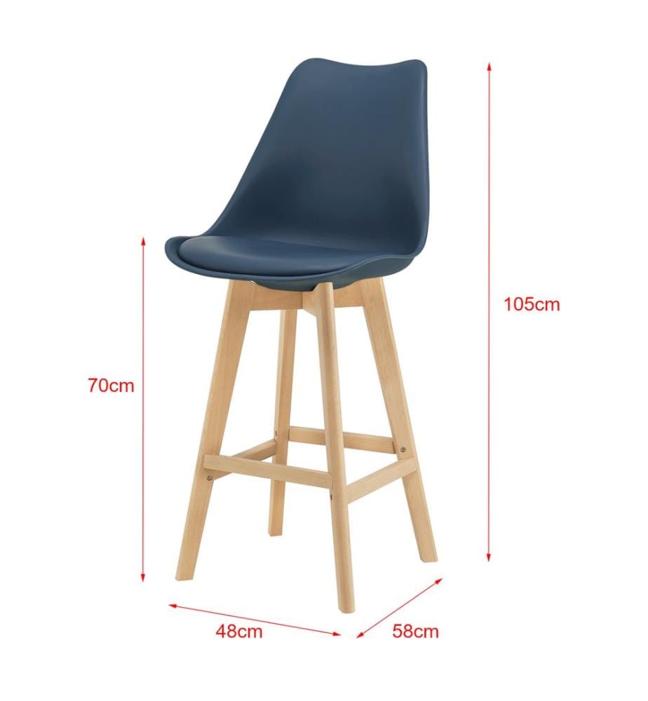 Set of 2 bar stools Bar stool Lublin with backrest Beech frame Blue