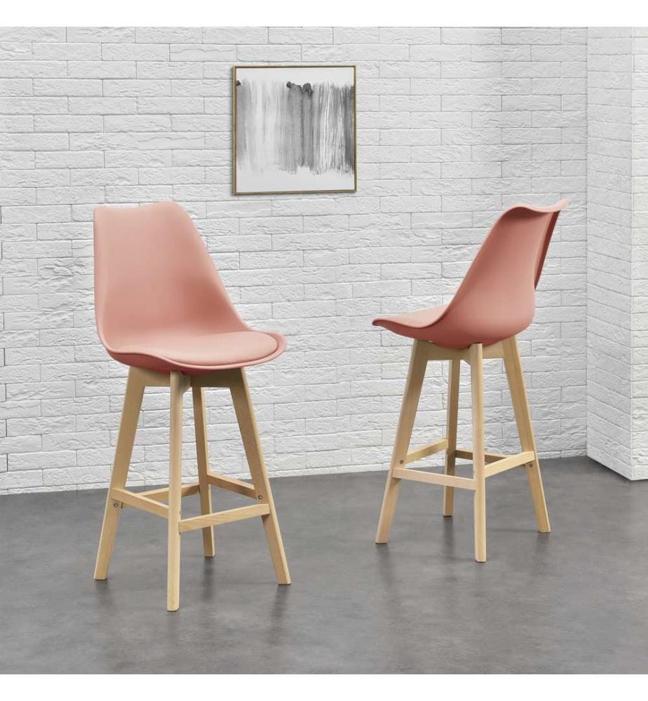 Set of 2 bar stools Bar stool Lublin with backrest Beech frame Rosé