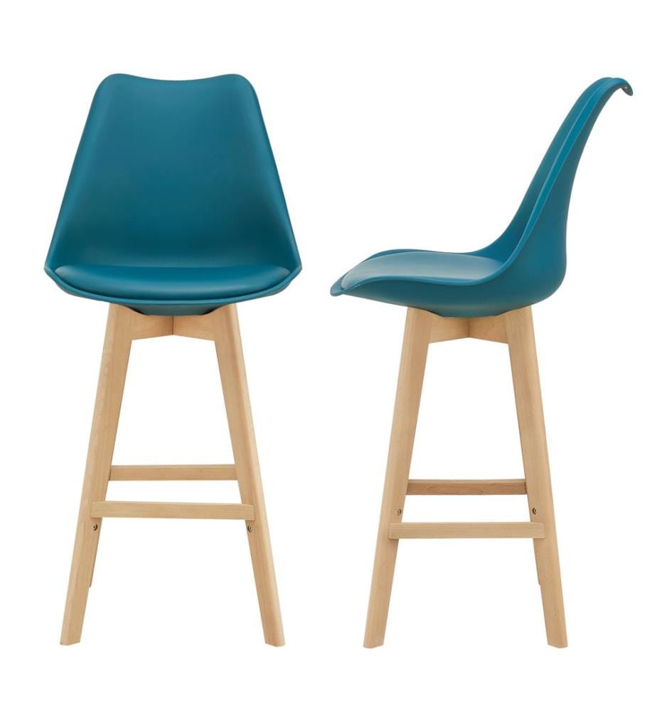Set of 2 bar stools Bar stool Lublin with backrest Beech frame Turquoise