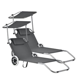 Set de 2 chaises longues Falun avec toit et roulettes Gris anthracite