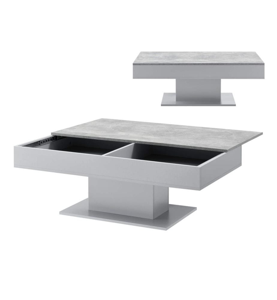 Table basse Lünen avec 2 compartiments de rangement imitation béton gris clair