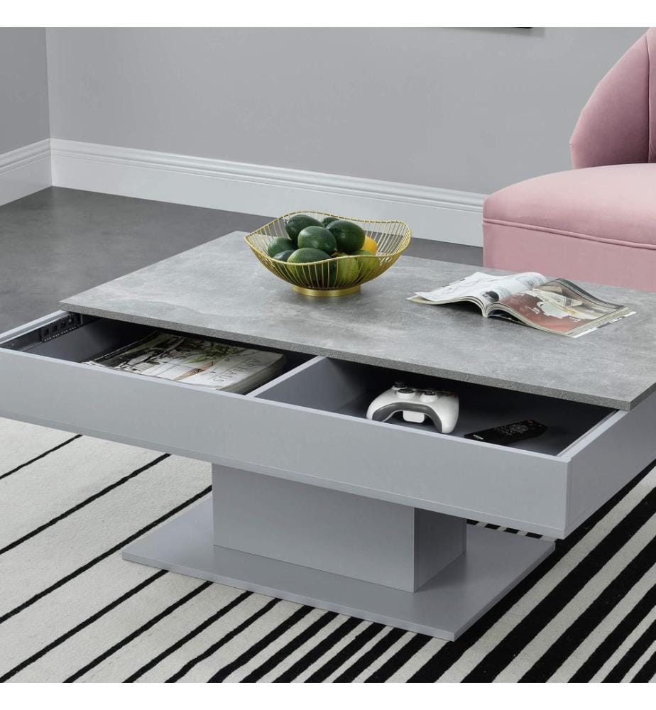 Table basse Lünen avec 2 compartiments de rangement imitation béton gris clair