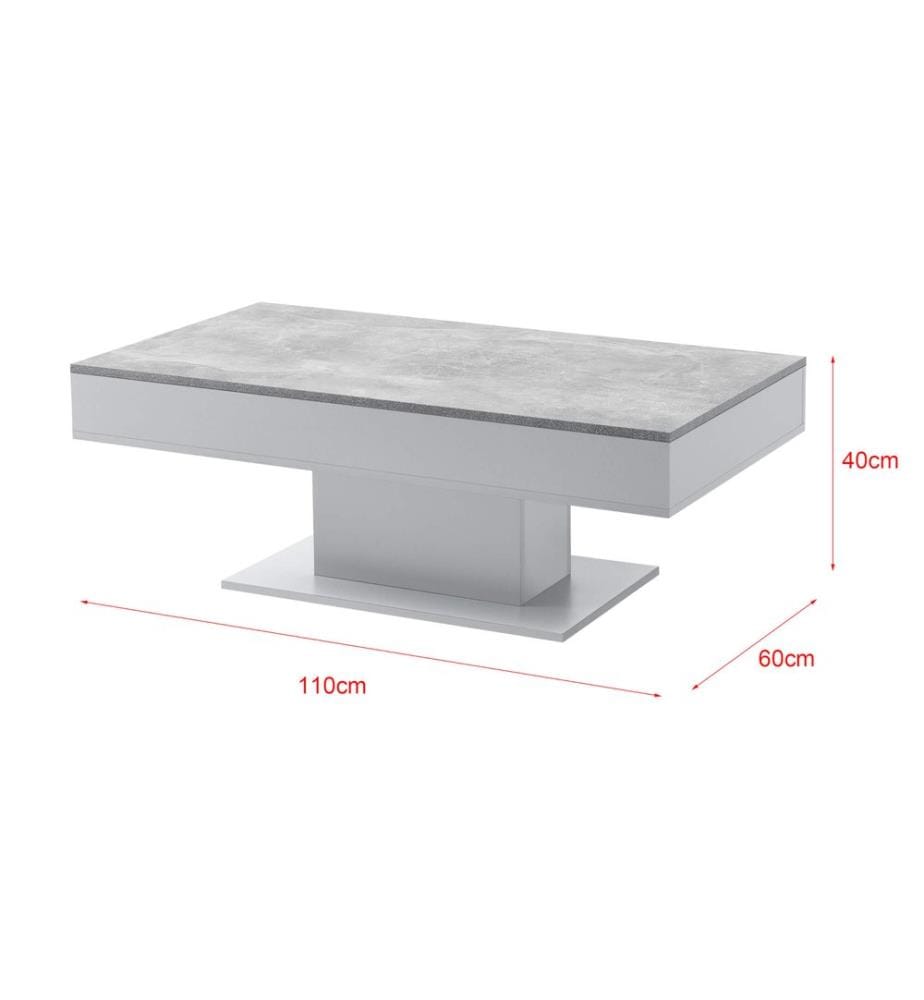 Table basse Lünen avec 2 compartiments de rangement imitation béton gris clair