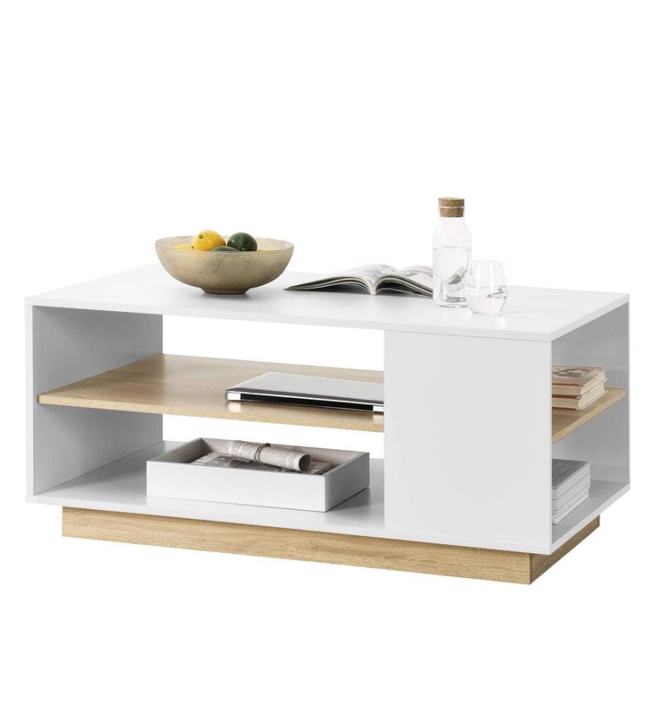 Couchtisch Trelleborg 100x60x46 cm mit 2 Ablagen Weiss Eiche