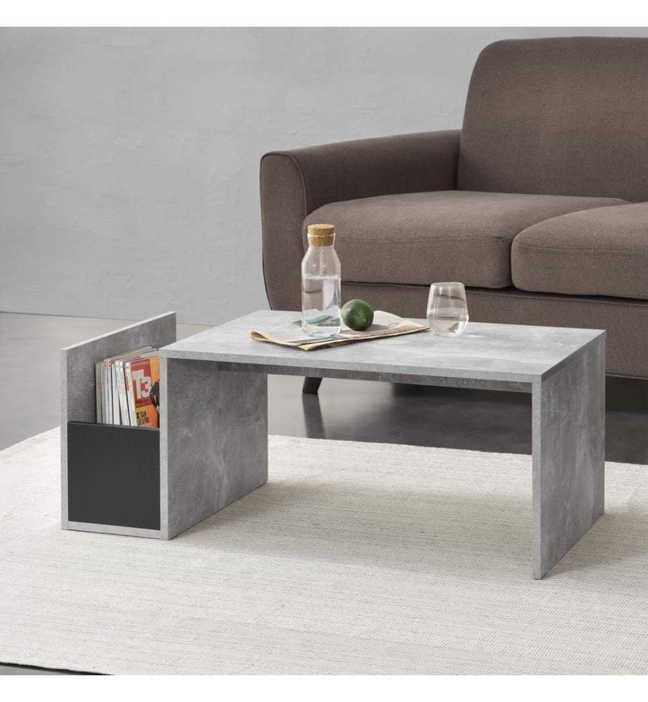 Table basse Bollnäs 90x45x35 cm avec compartiment de rangement imitation béton