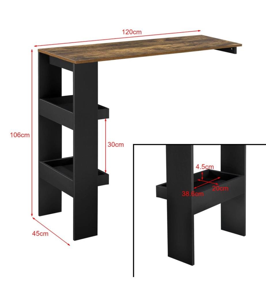 Bartisch Bromölla 120x45x106 cm Schwarz Eiche dunkel
