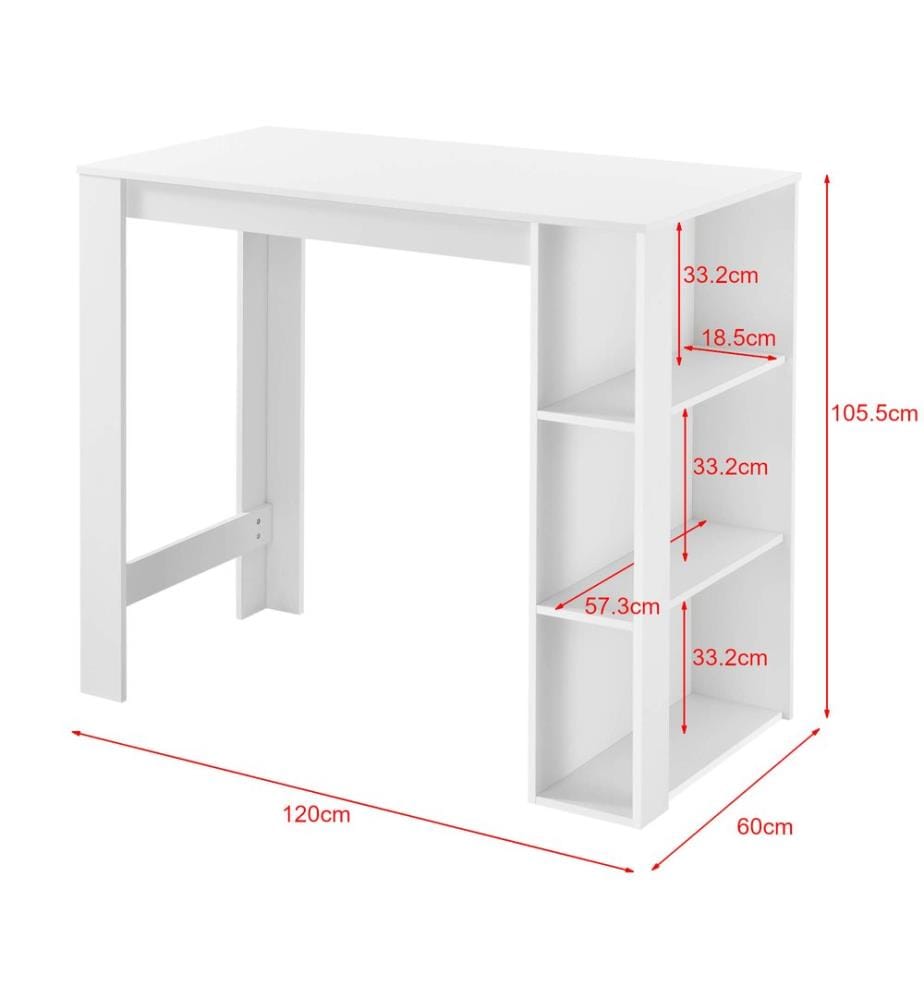 Bartheke Danderyd 120x60x105.5 cm mit 3 Ablageflächen Weiss