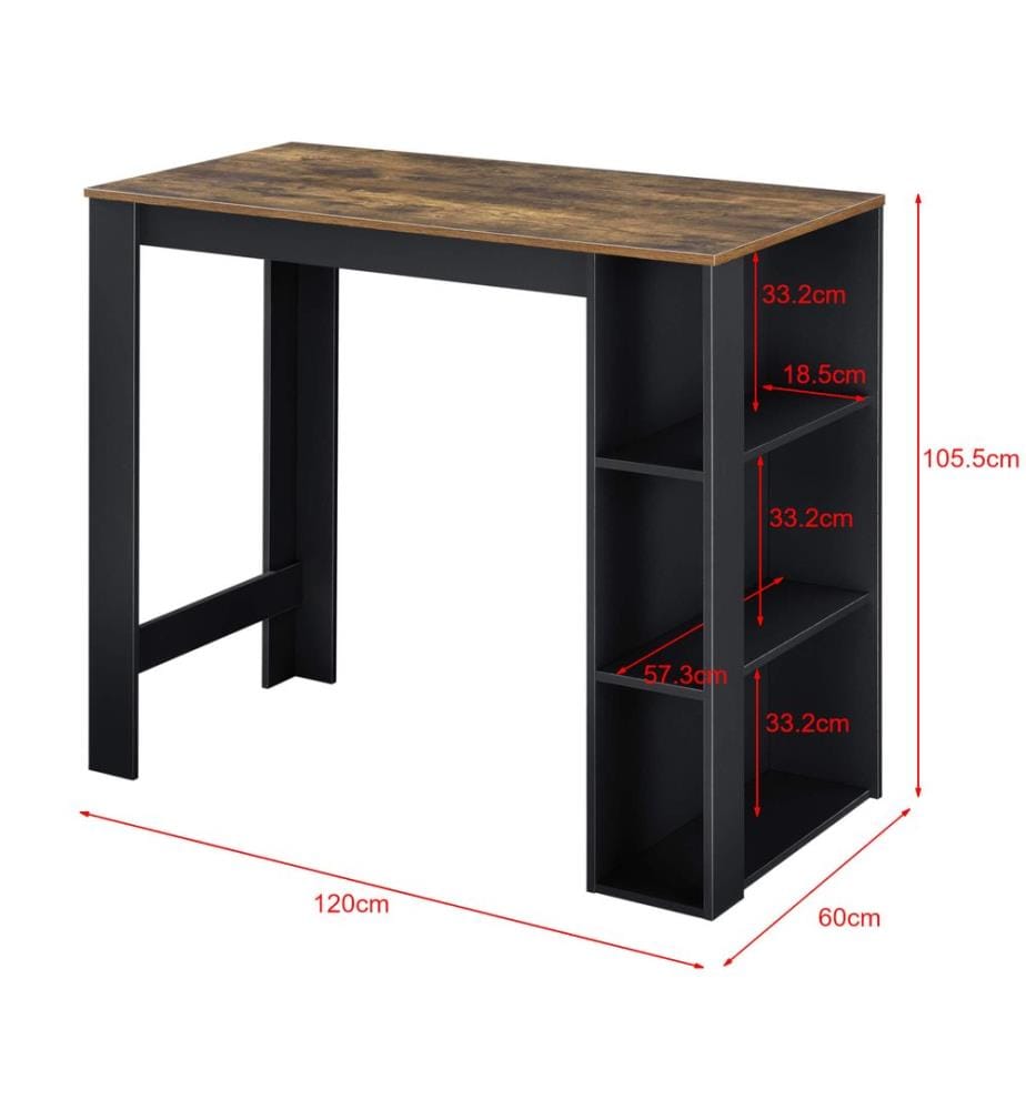 Bartheke Danderyd 120x60x105.5 cm mit 3 Ablageflächen Schwarz Holz