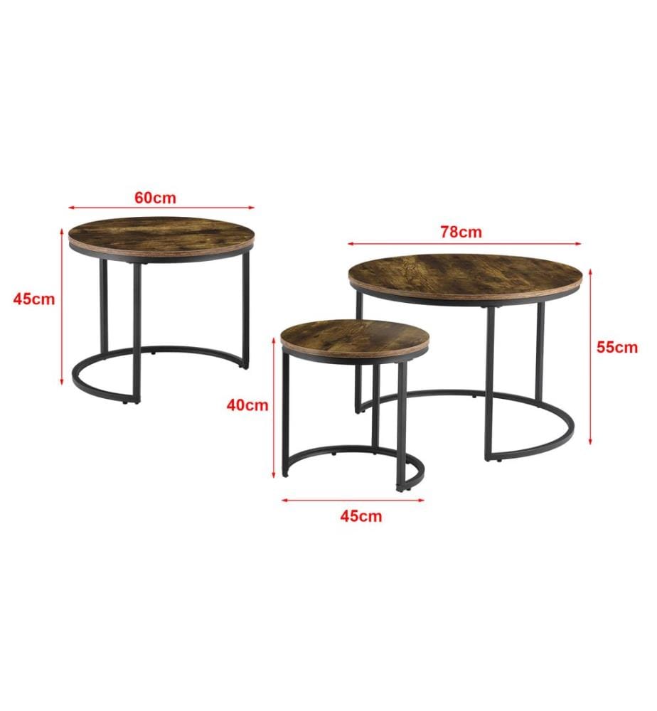 Couchtisch-Set Arvidsjaur 3er Set Dunkler Holzton