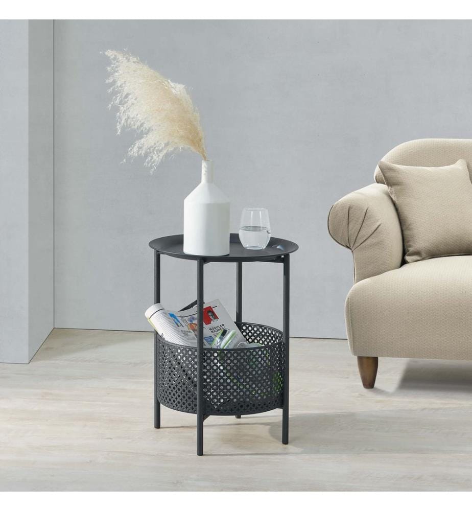 Table d'appoint Kruibeke 46x35 cm avec panier Noir