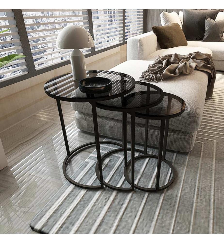 Set de 3 tables d'appoint Kyyjärvi Noir Transparent