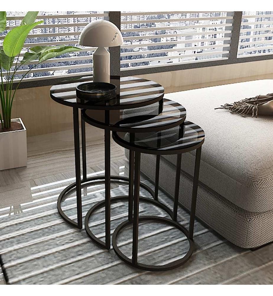 Set de 3 tables d'appoint Kyyjärvi Noir Transparent