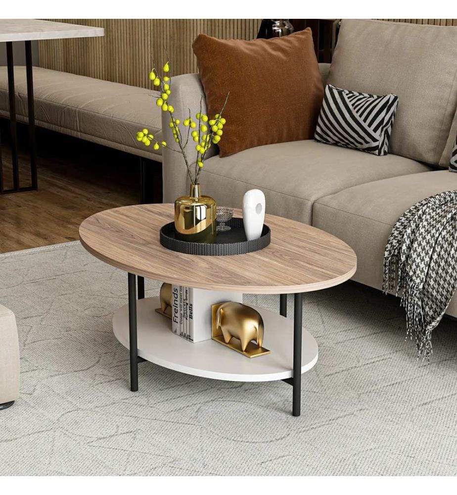 Couchtisch Fredericia mit unterer Ablage Eicheoptik Weiss