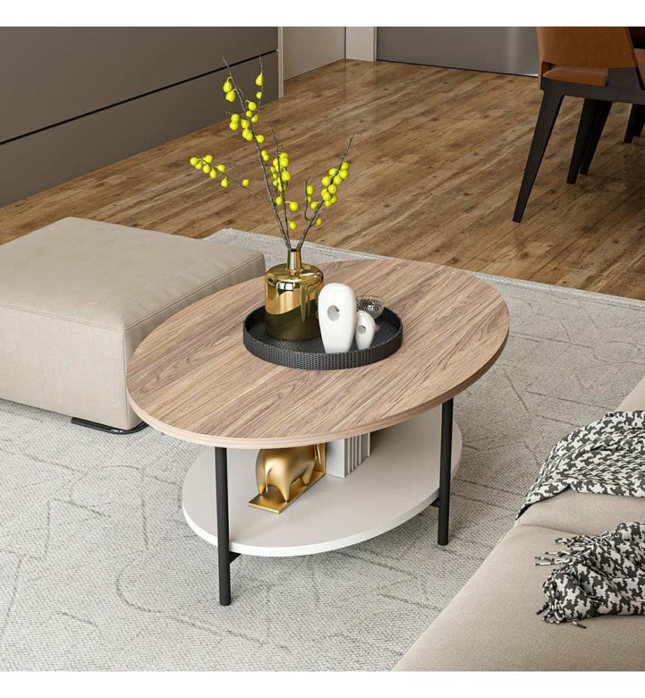 Couchtisch Fredericia mit unterer Ablage Eicheoptik Weiss