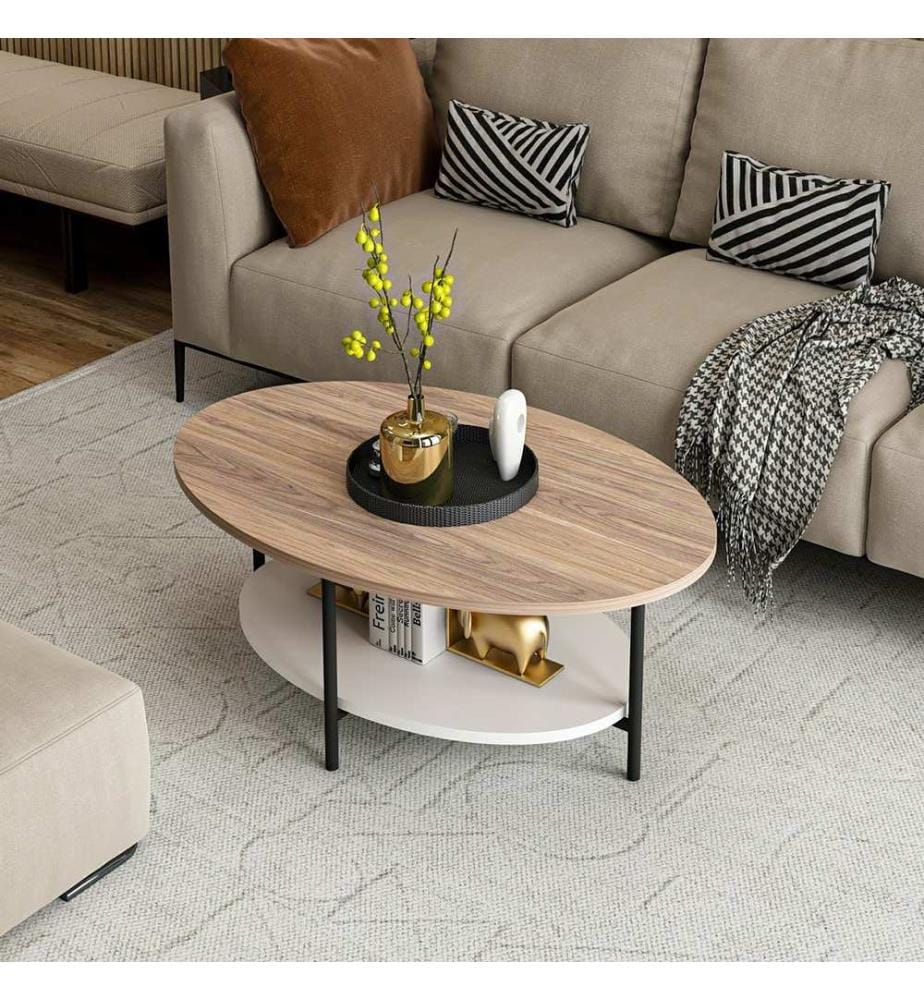 Couchtisch Fredericia mit unterer Ablage Eicheoptik Weiss