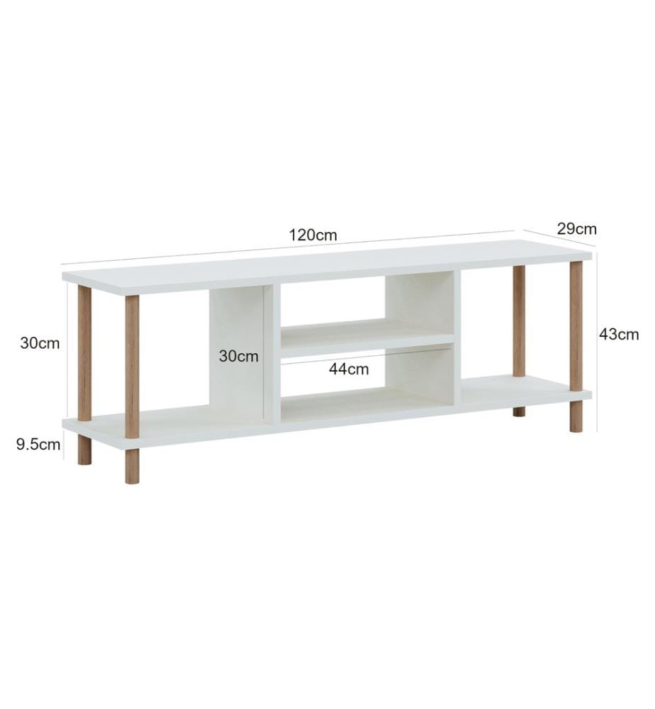 Fernsehtisch Ærøskøbing mit 2 Ablagefächern 43x120x29 cm Weiss
