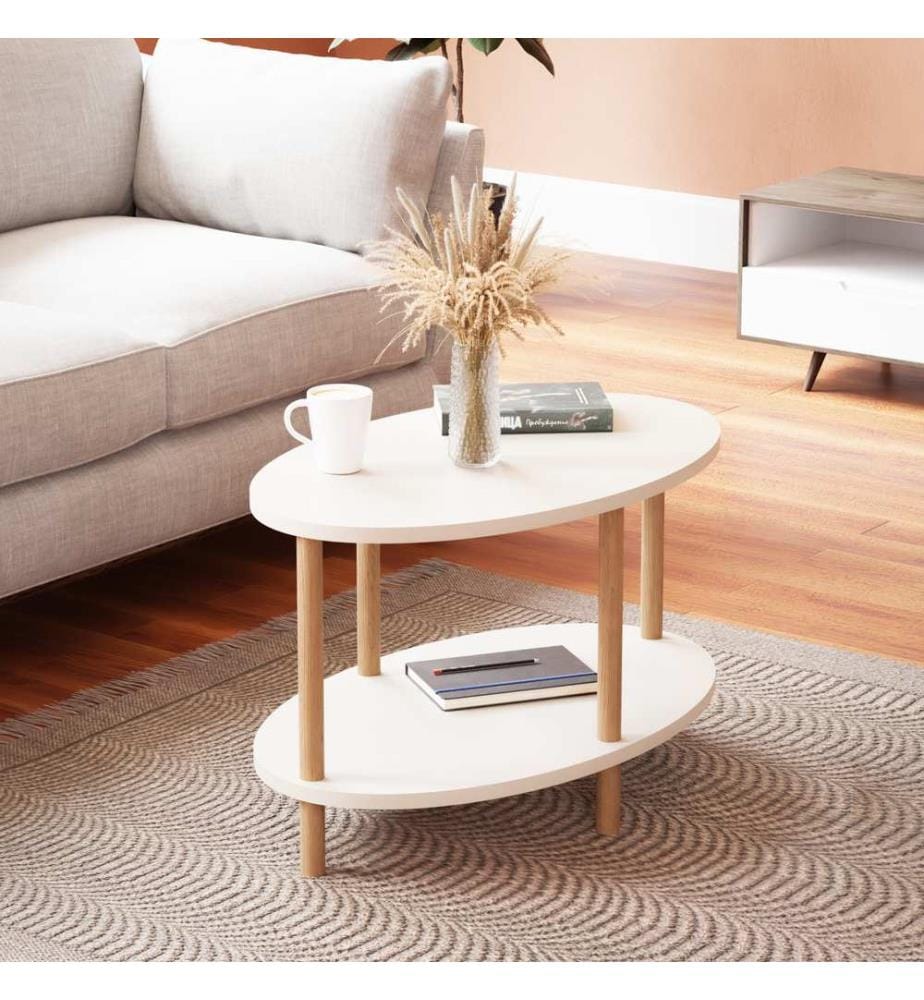 Couchtisch Højreby mit unterer Ablage 43x70x44 cm Oval Weiss