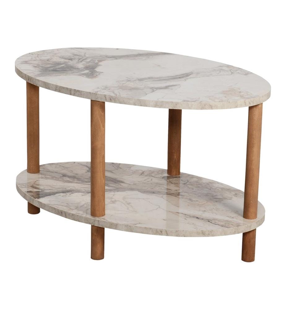 Table basse Højreby avec plateau inférieur 43x70x44 cm Ovale
