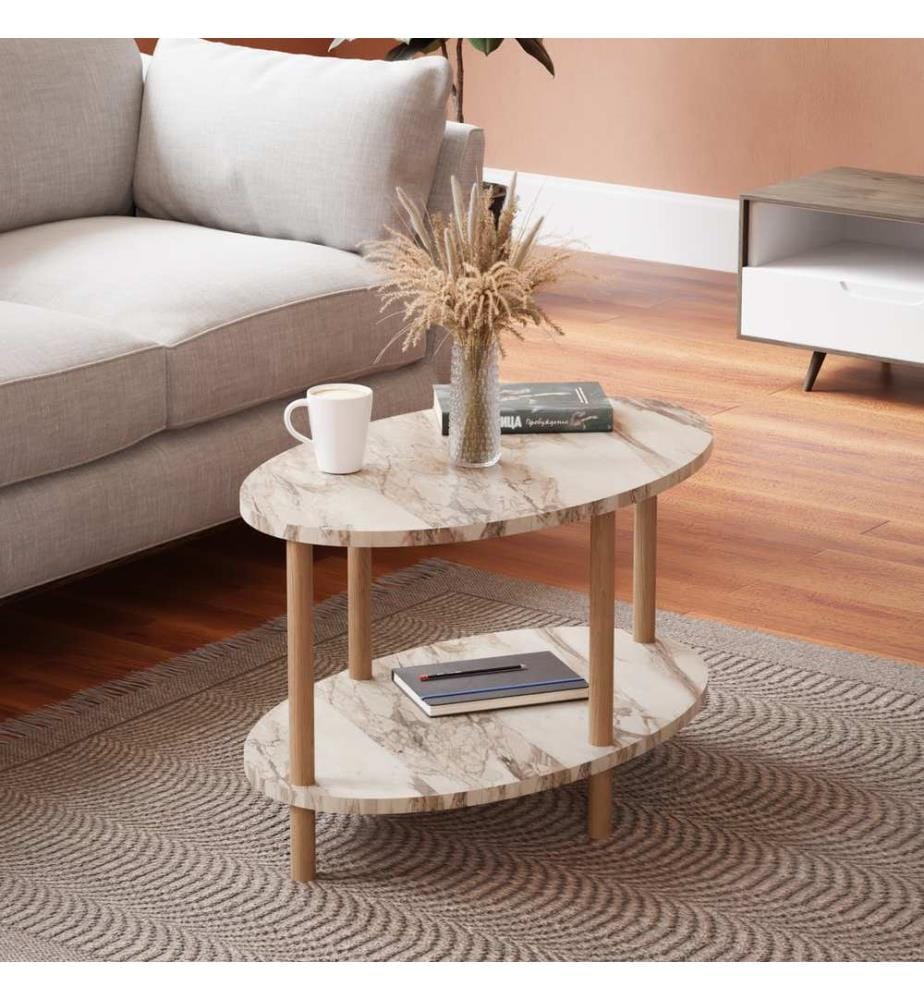 Table basse Højreby avec plateau inférieur 43x70x44 cm Ovale