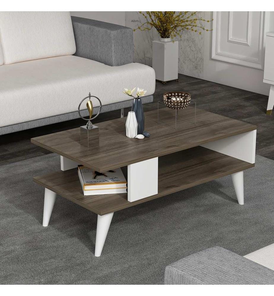 Table basse Lycksele 40x90x45 cm imitation noyer blanc