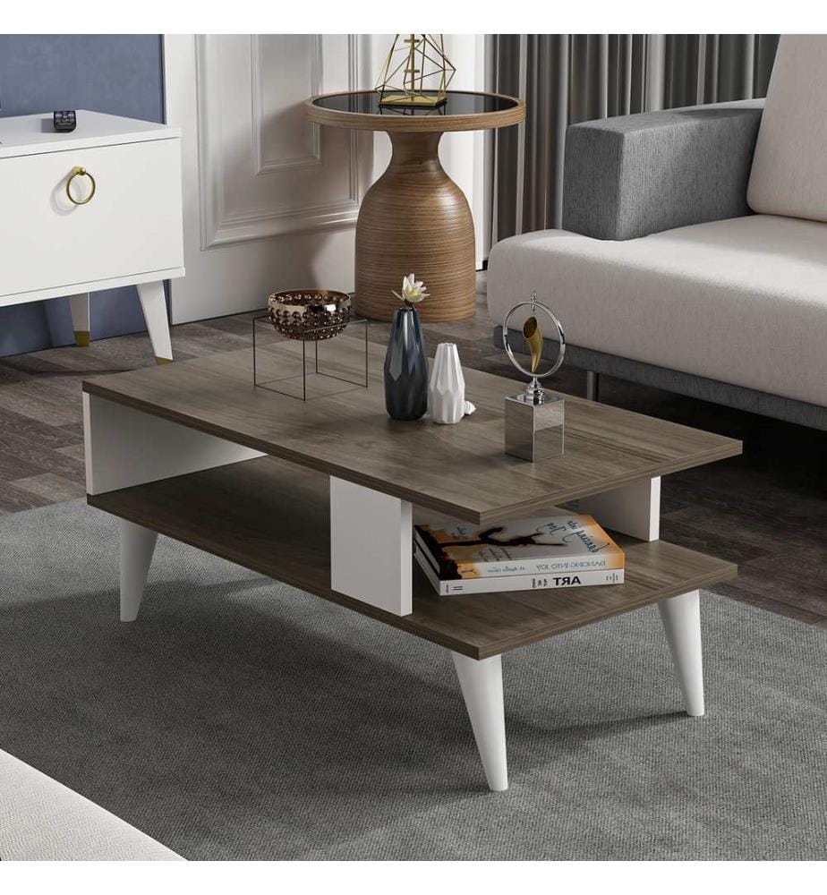 Table basse Lycksele 40x90x45 cm imitation noyer blanc