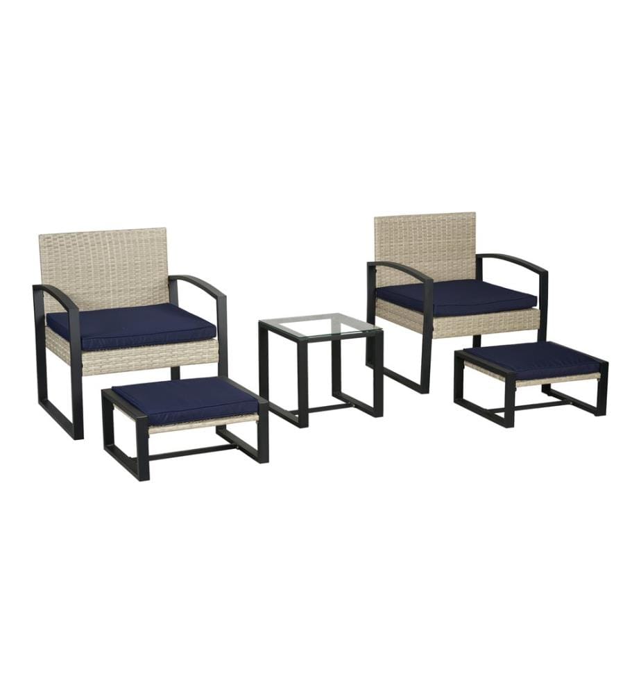 Ensemble de jardin Capaci 5 pièces avec pied en rotin