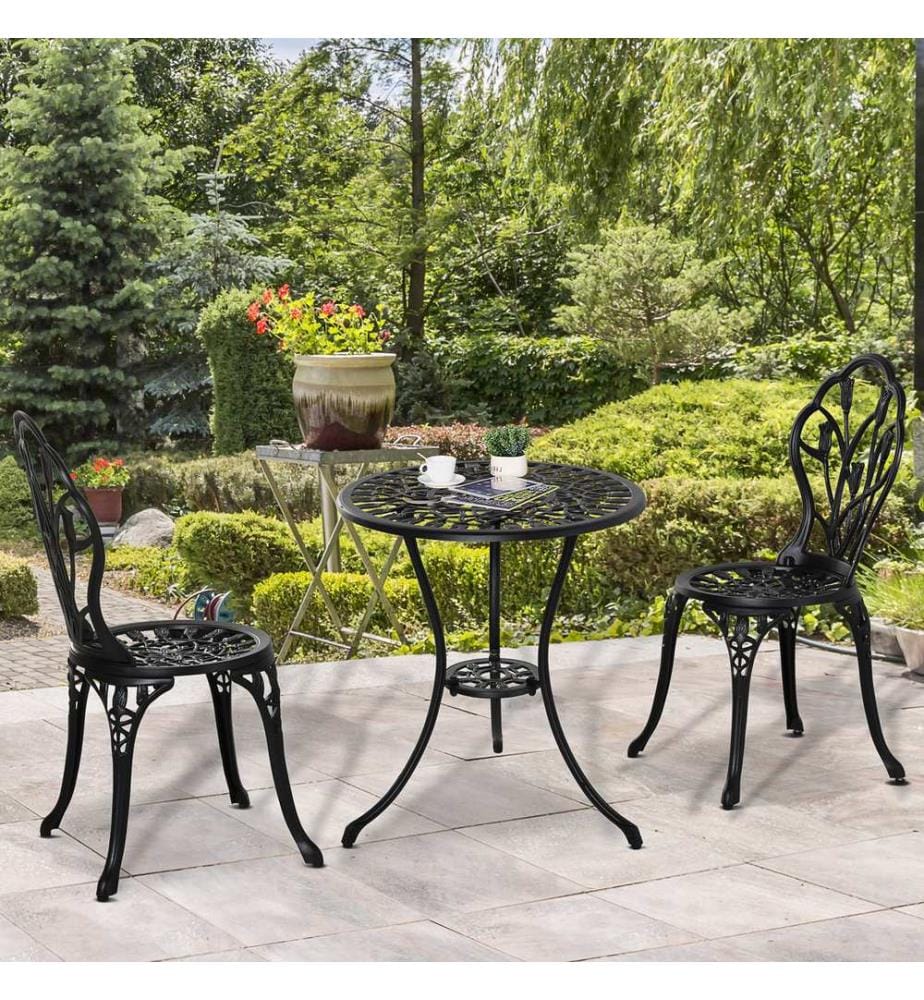 3tlg. Balkonset Alu schwarz 2x Gartenstuhl und 1x Gartentisch