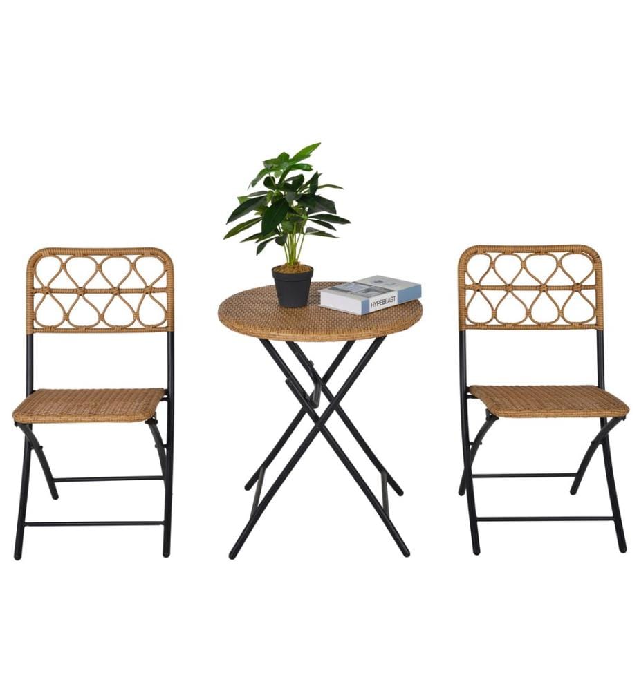 3tlg. Balkonset Rattan hell 2x Gartenstuhl und 1x Gartentisch
