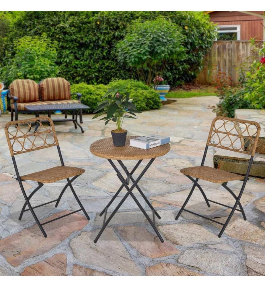 3tlg. Balkonset Rattan hell 2x Gartenstuhl und 1x Gartentisch