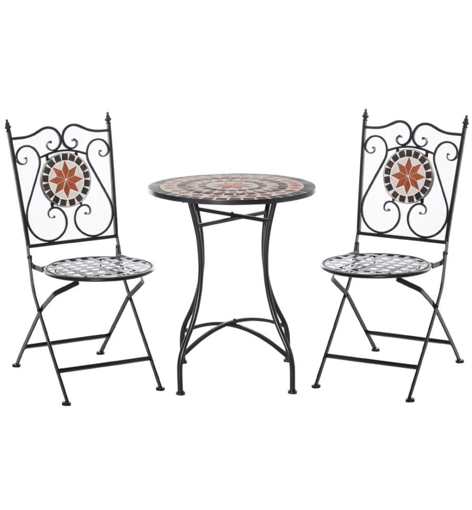 Set de balcon 3pcs table mosaïque 2x chaise de jardin pliable