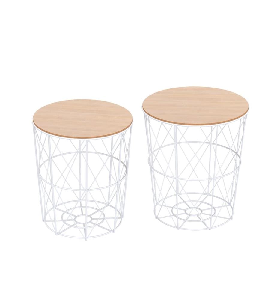 Lot de 2 tables basses d'appoint Nature-Blanc